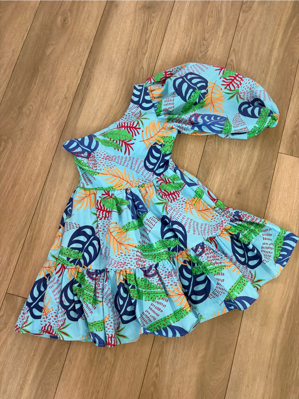 Forever 21 Light Blue Tropical Leaf Ruffle One-Piece Swimsuit